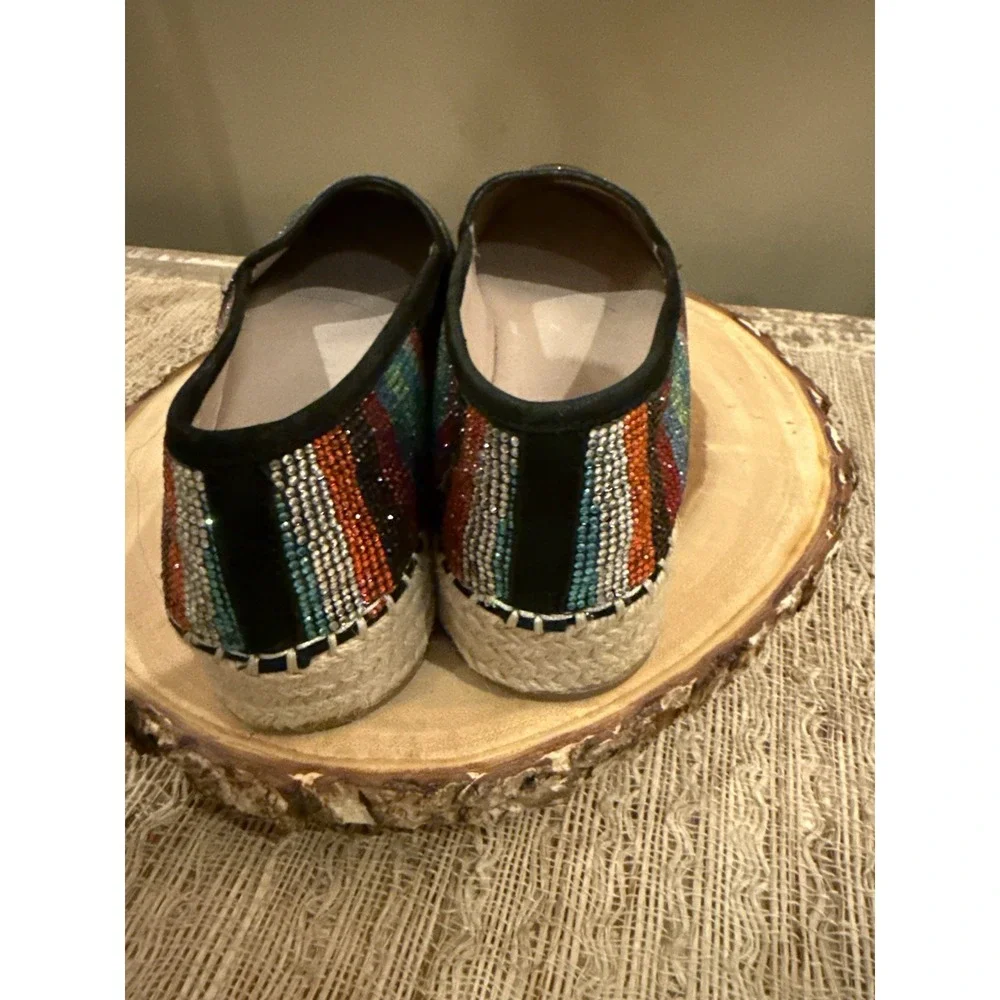Gianni Bini Bruxie Platform Jeweled Multicolor Stripe Platform Espadrille Sz-8.5
